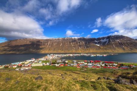 Isafjordur，岛，Isafjordur，冰岛，峡湾，山脉，景观