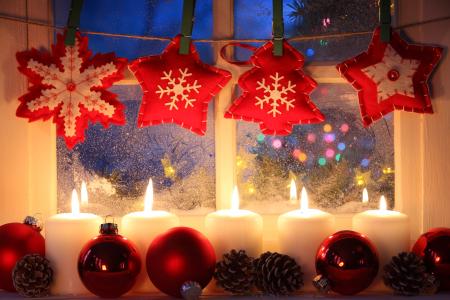 明星，圣诞快乐，窗口，雪花，新的一年，圣诞节的精神