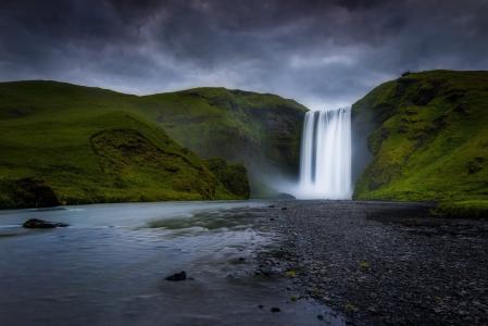 冰岛，瀑布，斯科加瀑布，山脉，河流