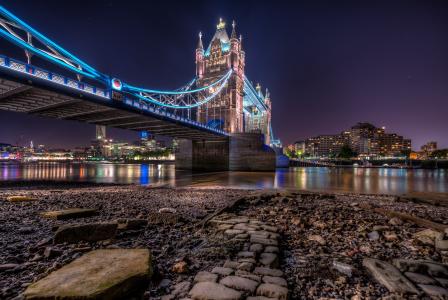 塔桥，伦敦塔桥，伦敦，英国，桥，伦敦，英格兰，河，夜晚的城市