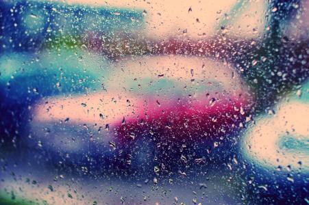 玻璃，雨，滴，鲜艳的色彩