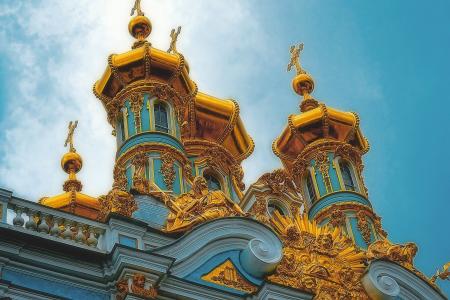 凯瑟琳宫教堂，基督复活教堂，普希金，圣彼得堡，俄罗斯，寺庙，教堂，圆顶，金子