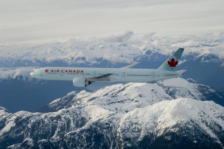 加拿大航空，航班，波音，777-300er，云，山