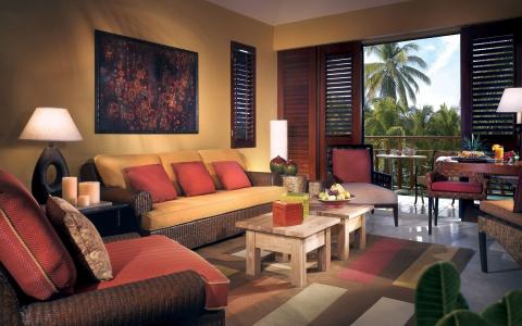 室内，房间，沙发，阳台，棕榈树