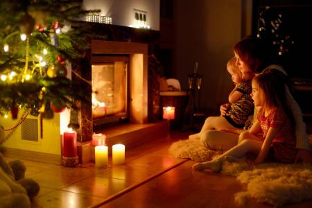 孩子，女人，壁炉，圣诞节，家庭，安逸