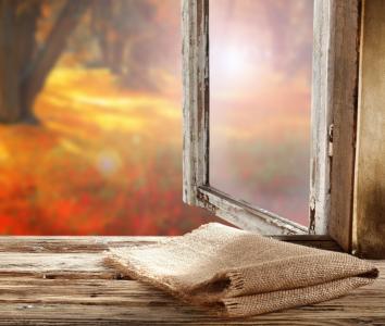 窗口，窗台，秋天，麻布