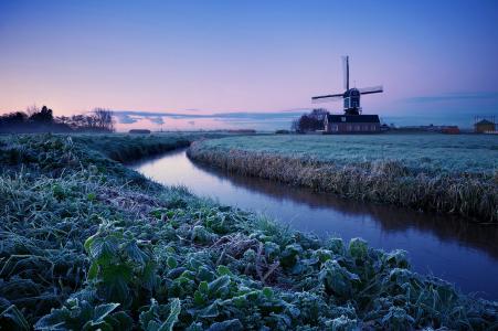 冬天，早晨，日出，荷兰