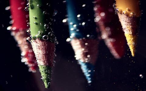 铅笔，泡沫，水