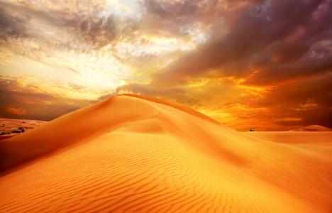 日出，沙，景观，云，自然，沙漠，天空，沙丘
