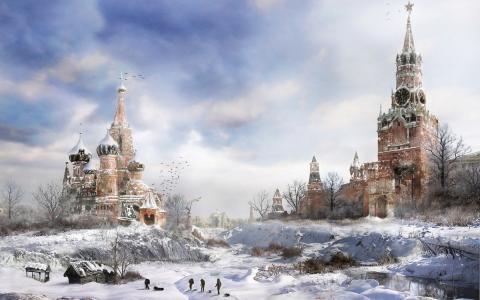 绘图，莫斯科，游戏，冬天，地铁2033，时钟，冷
