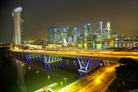 新加坡，夜，城市，天际线