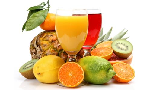 果汁，水果，菠萝，橘子，柠檬，猕猴桃，葡萄柚，眼镜