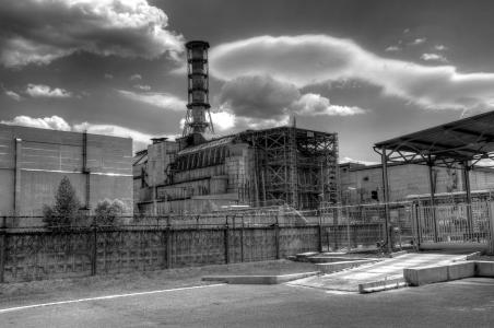 切尔诺贝利，核电站，车站，黑色和白色