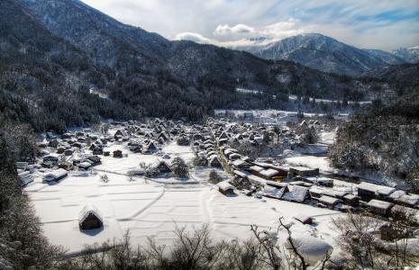 圣诞老人，村庄，冬天，山，雪，日本