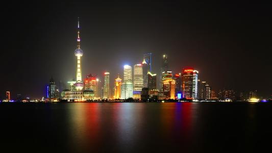 上海，中国，中国，夜晚，灯光