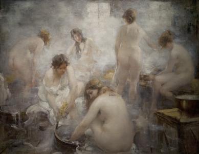 绘画，Tikhonov，布面油画，洗澡