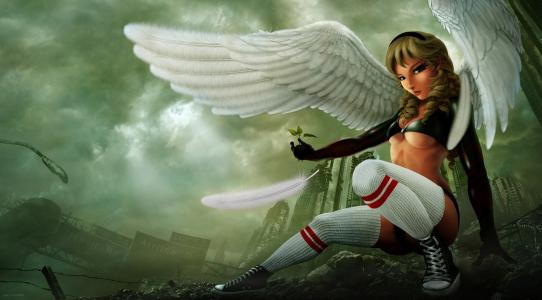胡里奥格里马尔多，女孩，天使，翅膀，运动鞋，羽毛