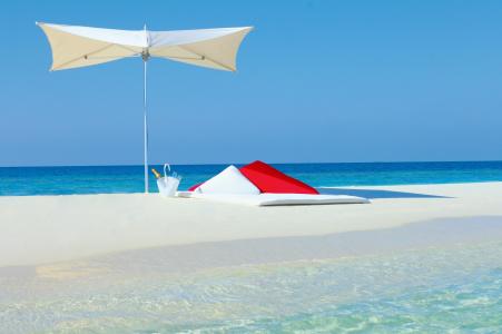 马尔代夫，马尔代夫，海洋，沙滩，沙滩，雨伞，香槟