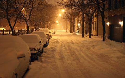奥尔巴尼，纽约，晚上，雪，冬天，阿尔巴尼，纽约，纽约，美国，雪，冬天
