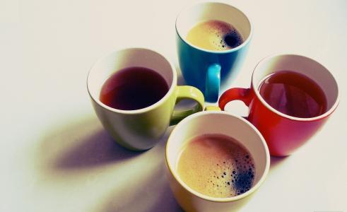 杯子，杯子，咖啡，茶，鲜艳的色彩
