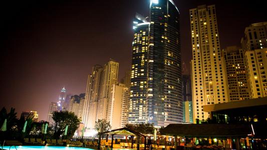 迪拜，建筑物，夜晚，灯光