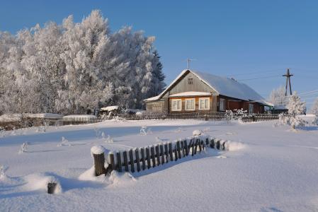 早上，霜，冬天，村庄