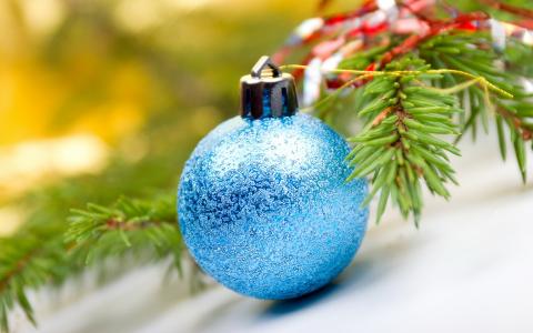 蓝色的球，一棵圣诞树的分支