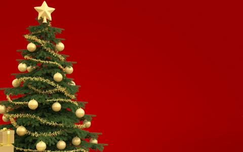 欢乐圣诞树，红色背景