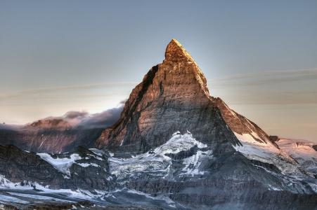 顶部，山，瑞士，马特洪峰，雪