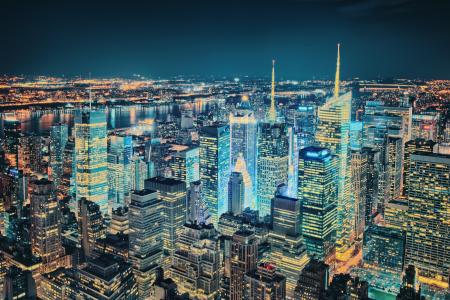 纽约，纽约市，纽约市，建筑物，摩天大楼，夜晚的城市