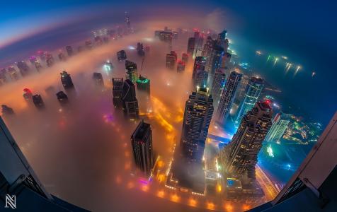 迪拜，迪拜，城市，高度，高层建筑，烟雾