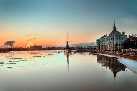早晨，巡洋舰，极光，圣彼得堡