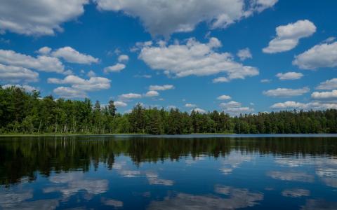 Moljeryd，瑞典，瑞典，湖，森林，云，反射