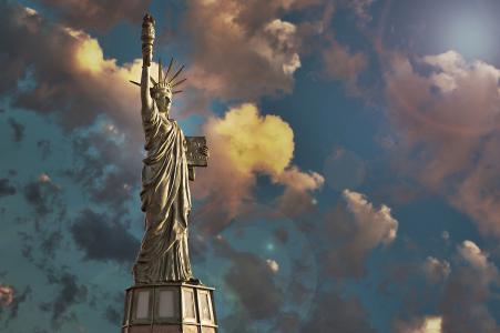 自由女神像，西雅图，华盛顿，阿尔基海滩公园，天空，云