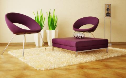 新艺术运动风格，地毯，桌子的椅子