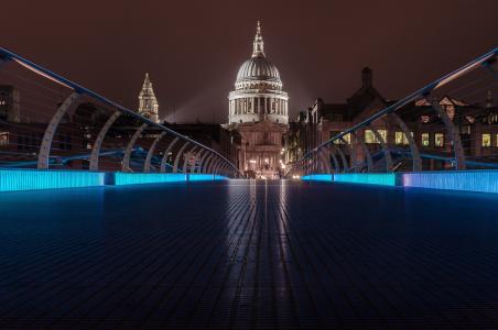 晚上，城市，桥梁，照明，伦敦