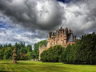 苏格兰，城堡，格拉姆，云，草坪，人类发展报告
