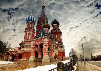 莫斯科，城市，莫斯科，云，冬天，雪，克里姆林宫，首都，俄罗斯的大教堂