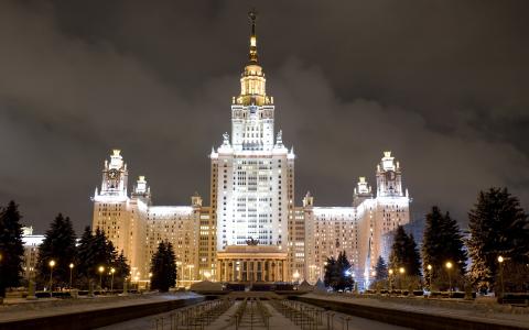 莫斯科，莫斯科，城市，冬天，雪，夜，莫斯科州立大学命名的MVLomonosov