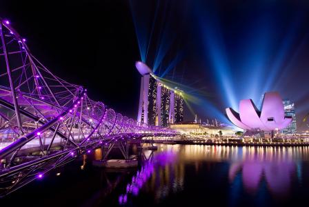新加坡，城市，夜晚，灯光
