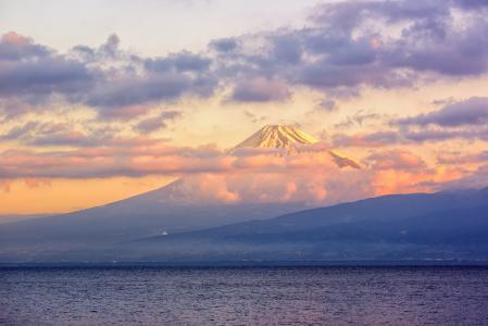 日本，富士，湖，云，火山