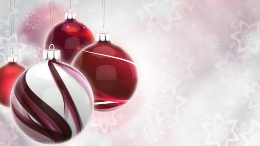 球，红色，снежинки，шары，图形，雪花，圣诞节