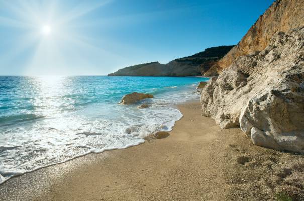 壁纸希腊,大自然,海岸,沙滩,海,太阳,希腊,岩石