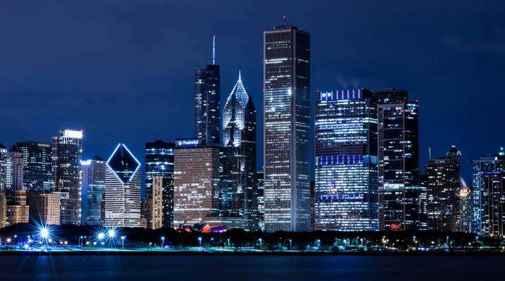 芝加哥,摩天大楼,家,芝加哥,伊利诺伊州,摩天大楼,城市,伊尔,夜,建筑,河,美国,美国