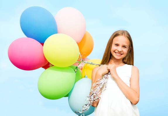 气球,球,女孩,快乐,女孩,多彩,微笑,欢乐,幸福,天空,气球
