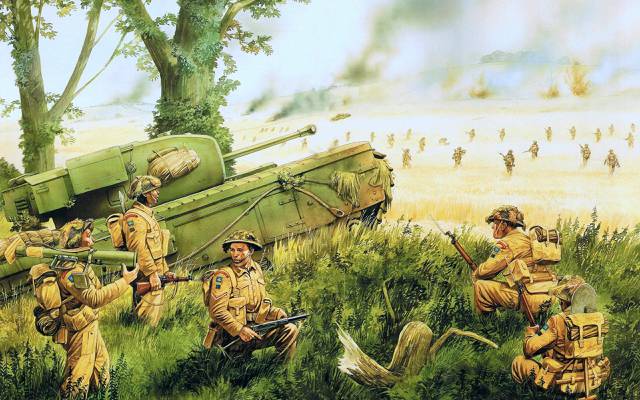 苏格兰皇家军团的艺术家,步兵坦克,丘吉尔,彼得·丹尼斯,支持步兵,28-Jun ...