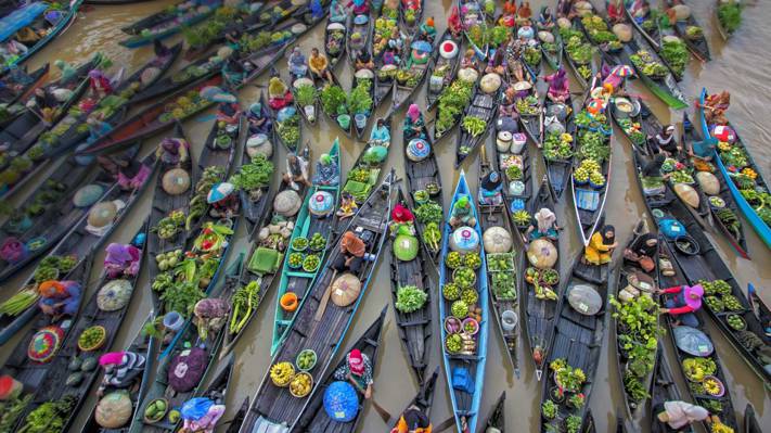 小船,浮动市场,贸易,印度尼西亚,锁Bunyan,martapura河