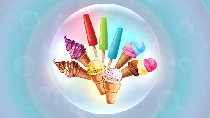 冰淇淋,糖果,角,轻轻,气泡,华夫饼干,香草,奶油,巧克力,圣代,冷冻果汁