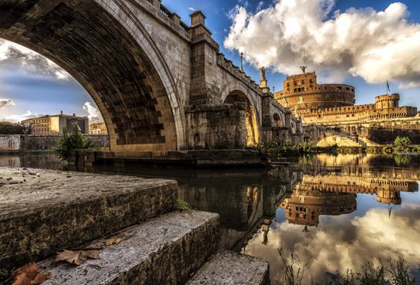 河,台伯河,罗马,意大利,圣天使堡,Ponte Sant'angelo