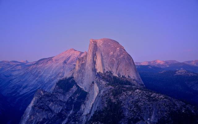 花岗岩岩石,半圆顶,日落,优胜美地国家公园,月光,CA,美国